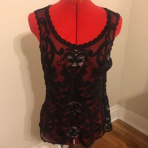 Black see through embroidered tank.